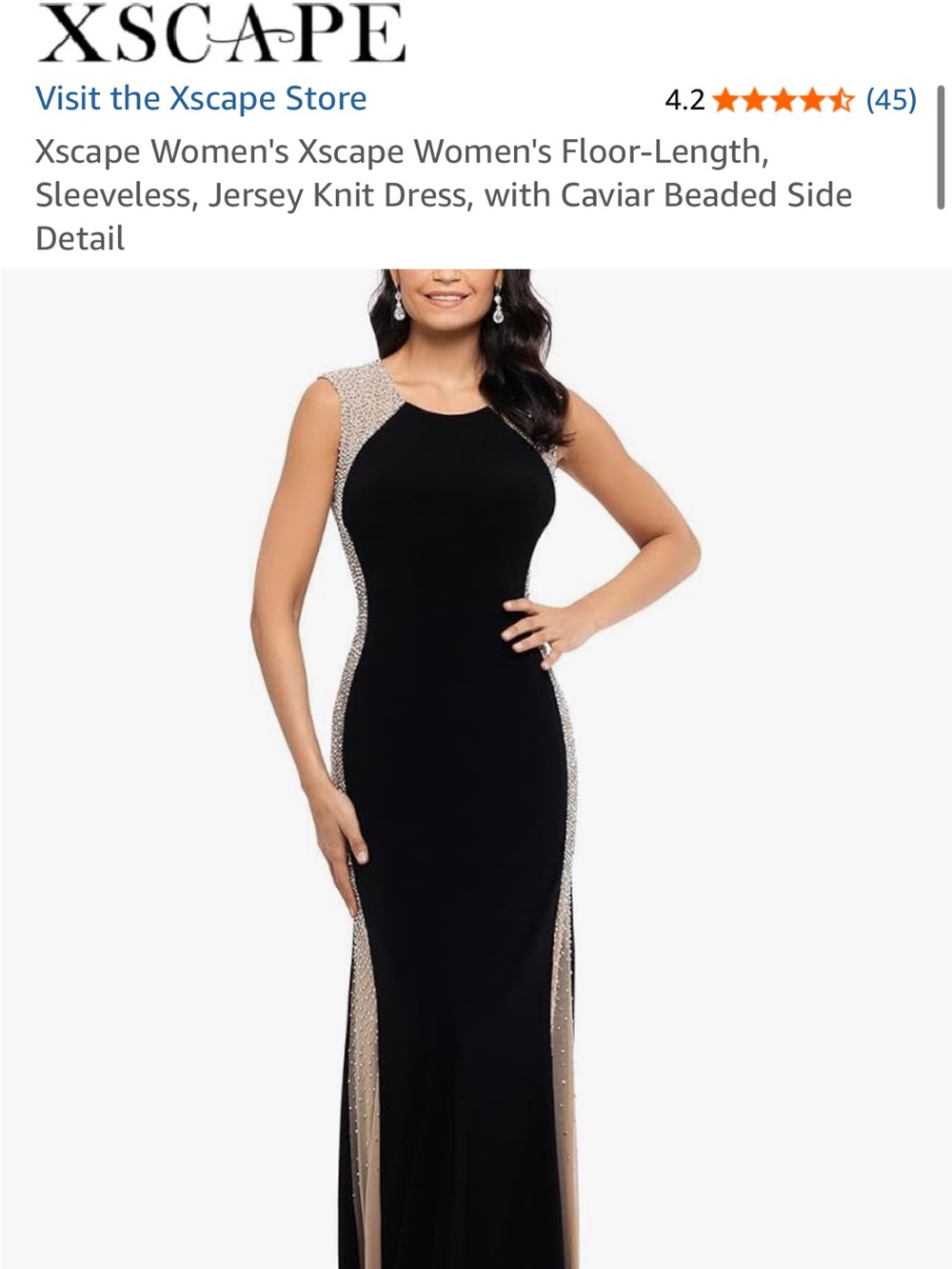 Xscape Long Ity Dress - Floor Length Sleeveless Jersey Dress with Caviar Beading